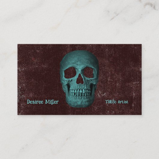 ゴシックダークティール(緑がかった色)ブラウンスカルタトゥーショップ 名刺 (正面)