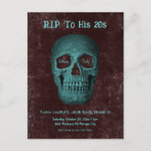 ゴシックダークティール(緑がかった色)ブラウンスカルRIP To His 20 インビテーションポストカード (正面)