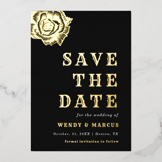 ゴシックダークバラ結婚フラワーの審美的な実在フォイル 箔招待状 (正面)