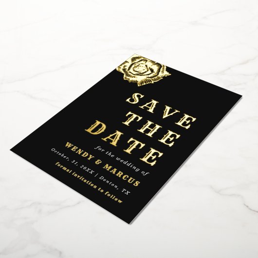 ゴシックダークバラ結婚フラワーの審美的な実在フォイル 箔招待状 (回転した状態)