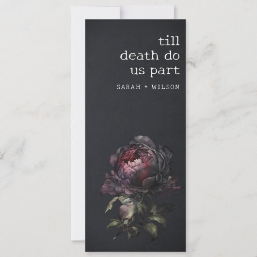 ゴシックダークパープルブラック牡丹結婚のメニューカード 招待状 (裏面)