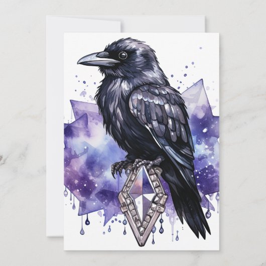 ゴシックダークパープルレイヴン&ダイヤモンドブライダルシャワー 招待状 (裏面)