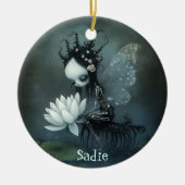 ゴシックダークファンタジー妖精スケルトン名前をカスタムする セラミックオーナメント (正面)