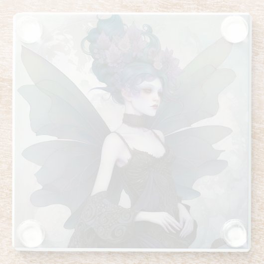 ゴシックダークフェアリーガールファンタジーアート ガラスコースター (裏面)