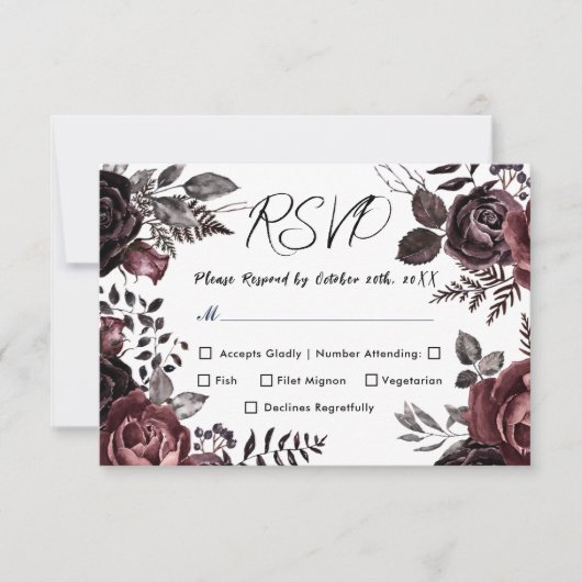ゴシックダーク花模様ヴィンテージウェディングRSVP 出欠カード (正面)