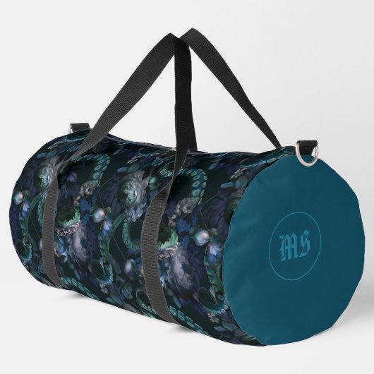 ゴシックチュルフターコイズ触手（花あり） ダッフルバッグ (左コーナー)