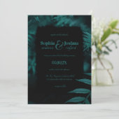 ゴシックティール（緑がかった色）結婚ブラックのダーク離れハンドスト 招待状 (スタンド正面)