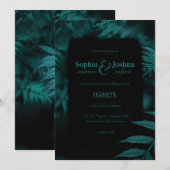 ゴシックティール（緑がかった色）結婚ブラックのダーク離れハンドスト 招待状 (正面/裏面)