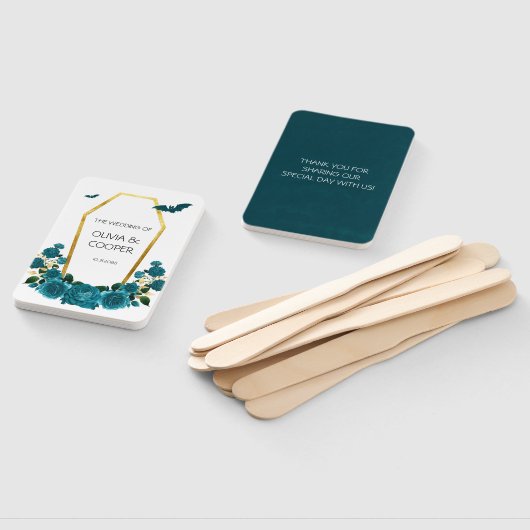 ゴシックティール（緑がかった色）花模様と金ゴールド結婚棺 ハンドファン (組立なし)