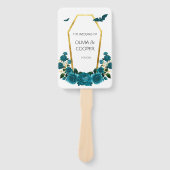 ゴシックティール(緑がかった色)花模様と金ゴールド結婚棺 ハンドファン (正面)