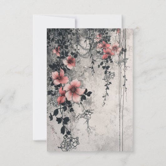 ゴシックテーマおもしろいフクロウ結婚フローラ サンキューカード (裏面)