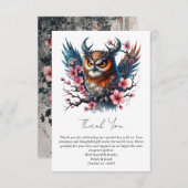 ゴシックテーマおもしろいフクロウ結婚フローラ サンキューカード (正面/裏面)