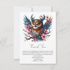 ゴシックテーマおもしろいフクロウ結婚フローラ サンキューカード