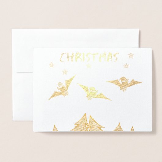 ゴシックテーマのクリスマスカードと帽子のかわいいこうもり。 箔カード (封筒付き正面)