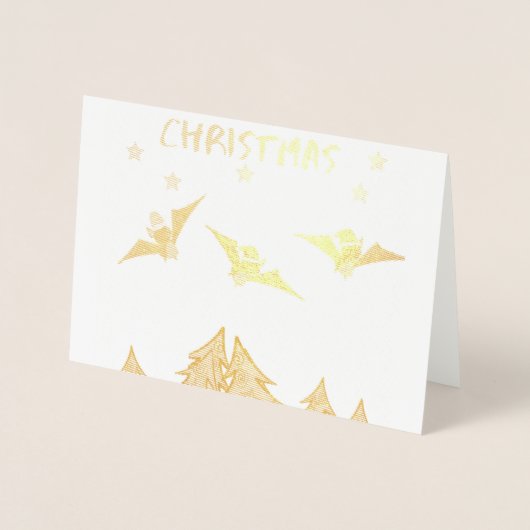 ゴシックテーマのクリスマスカードと帽子のかわいいこうもり。 箔カード (正面)