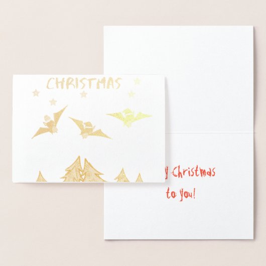 ゴシックテーマのクリスマスカードと帽子のかわいいこうもり。 箔カード (ディスプレー)