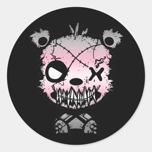 ゴシックデミギルプライド国旗の色付きクマ ラウンドシール (正面)