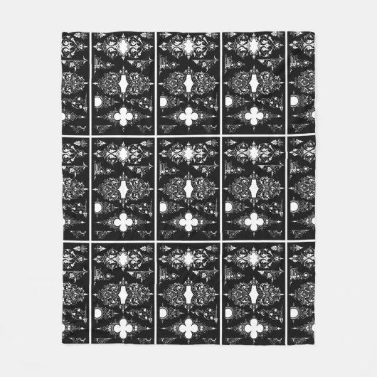 ゴシックトリムアンティーク華美のヘッダーのトリム白黒 フリースブランケット (正面)