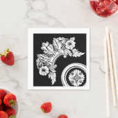 ゴシックトリム花メダリオンアンティーク白黒 スタンダードカクテルナプキン (インサイチュ)