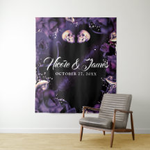 ゴシックドクロとプラムパープルローズのウェディングバックドロップ