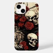 ゴシックドクロと赤いバラのモノグラム Case-Mate iPhoneケース (裏面)
