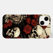 ゴシックドクロと赤いバラのモノグラム Case-Mate iPhoneケース (裏面 (横))