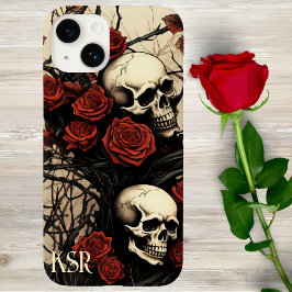 ゴシックドクロと赤いバラのモノグラム Case-Mate iPhone 14ケース