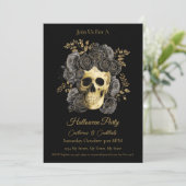 ゴシックドクロ ブラック＆ゴールドのバラ ハロウィンパーティー 招待状 (スタンド正面)
