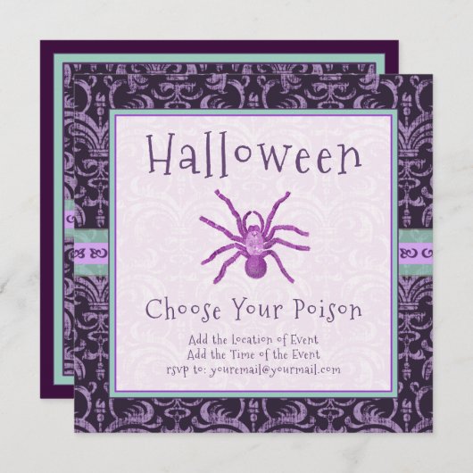 ゴシックナイトハロウィーンあなたの毒スパイダーを選択 招待状 (正面/裏面)