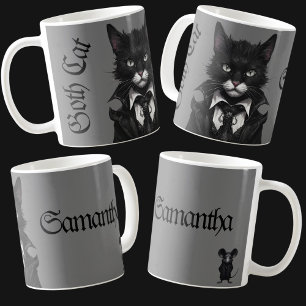 ゴシックネコとパーソナライズされたネズミ名Dark コーヒーマグカップ