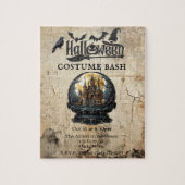 ゴシックハウスインスノーグローブハローウィンパーティ招待状 ジグソーパズル (縦)
