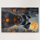 ゴシックハロウィンのシュナウザーの肖像画アート ジグソーパズル (横)