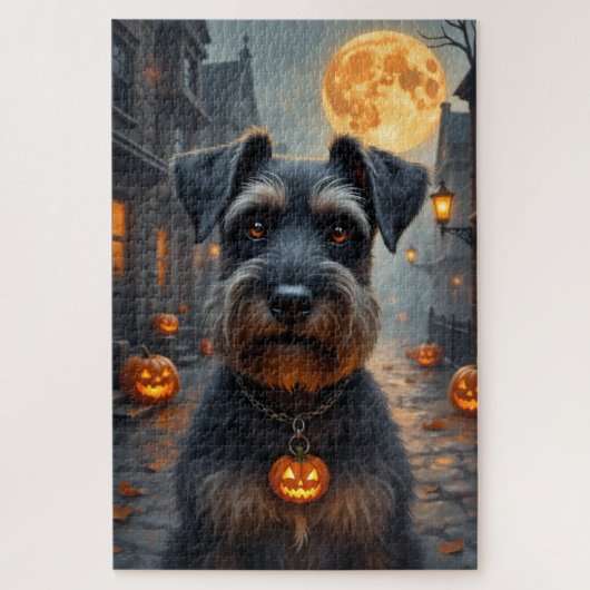 ゴシックハロウィンのシュナウザーの肖像画アート ジグソーパズル (縦)