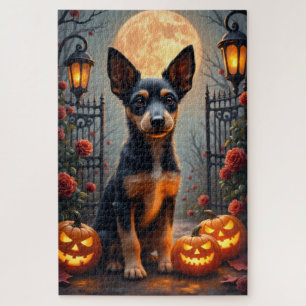 ゴシックハロウィンのワイヤーフォックステリアの肖像画アート ジグソーパズル