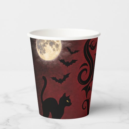 ゴシックハロウィンの月とコウモリの不気味な雰囲気 紙コップ (正面)