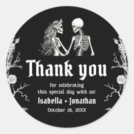 ゴシックハロウィンスケルトン 結婚式 ブラック&ホワイト ラウンドシール