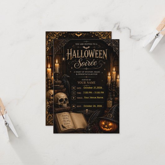 🕯️ ゴシックハロウィンパーティーの招待状 🦇 招待状 (正面/裏面インサイチュ)