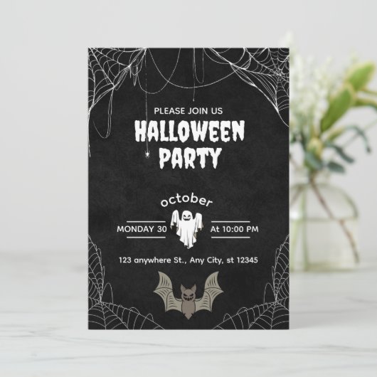 ゴシックハロウィンパーティー招待状（蜘蛛柄） 招待状 (スタンド正面)