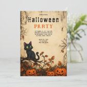 ゴシックハロウィンパーティー招待状 黒猫 招待状 (スタンド正面)