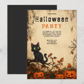 ゴシックハロウィンパーティー招待状 黒猫 招待状 (正面/裏面)