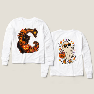 ゴシックハロウィン文字C - スプーキーなカボチャと黒猫
