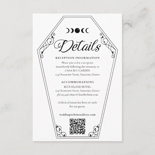 ゴシックハロウィン結婚の棺とフローラスカル エンクロージャーカード (正面)