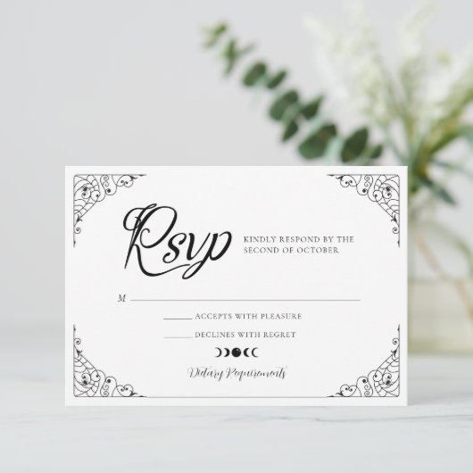 ゴシックハロウィン結婚の棺フローラスカルRSVP 出欠カード (スタンド正面)
