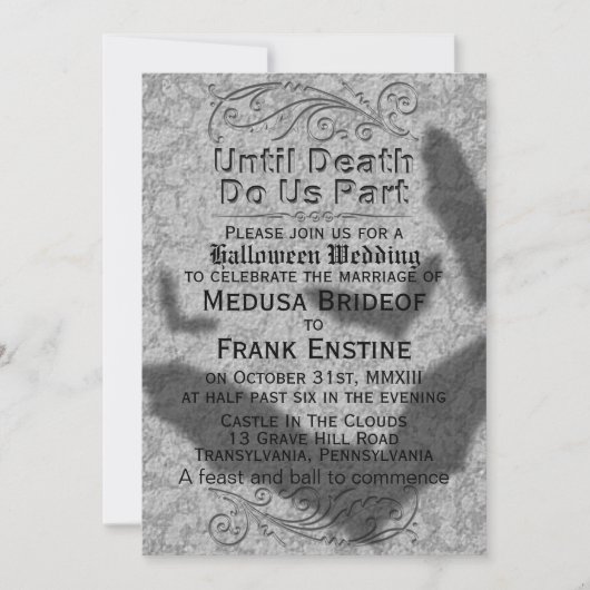 ゴシックハロウィン結婚ズ |飛んでいるこうもりシャドウインビ 招待状 (正面)