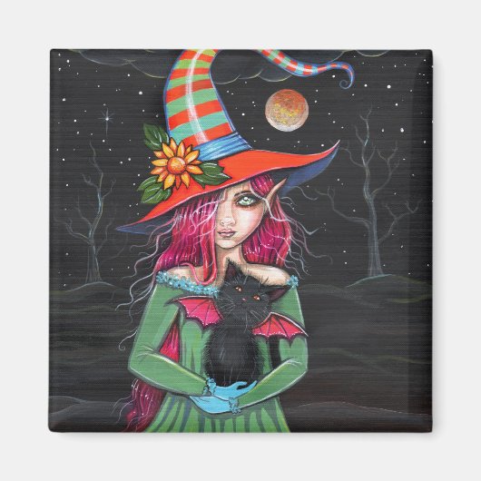 ゴシックハロウィン魔女猫マグネット マグネット (正面)