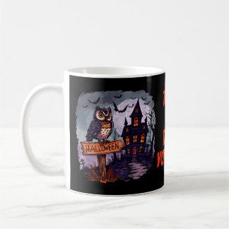 ゴシックハロウィン お化けフクロウとおどろおどろしい家 コーヒーマグカップ