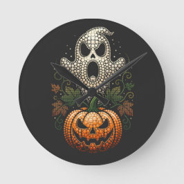 ゴシックハロウィン ドクロ カボチャ ドットアート ラウンド壁時計