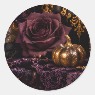 ゴシックハロウィン 紫の薔薇とパンプキン 招待状シール ラウンドシール