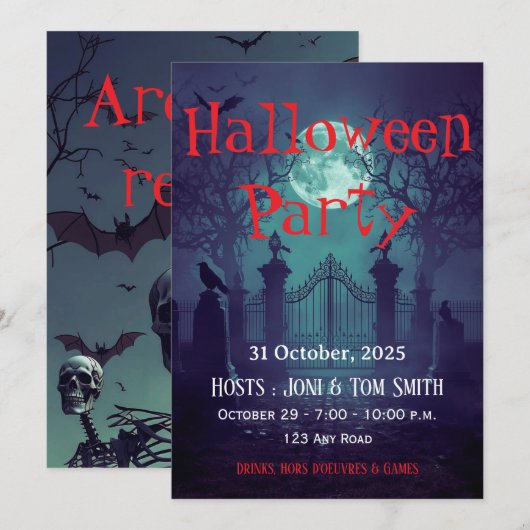 ゴシックハロウィーンのゲート招待状 | ぞっとするハロウィン 招待状 (正面/裏面)