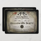 ゴシックハロウィーンエレガンスパーティーブラック&金ゴールドスカル 招待状 (正面/裏面)